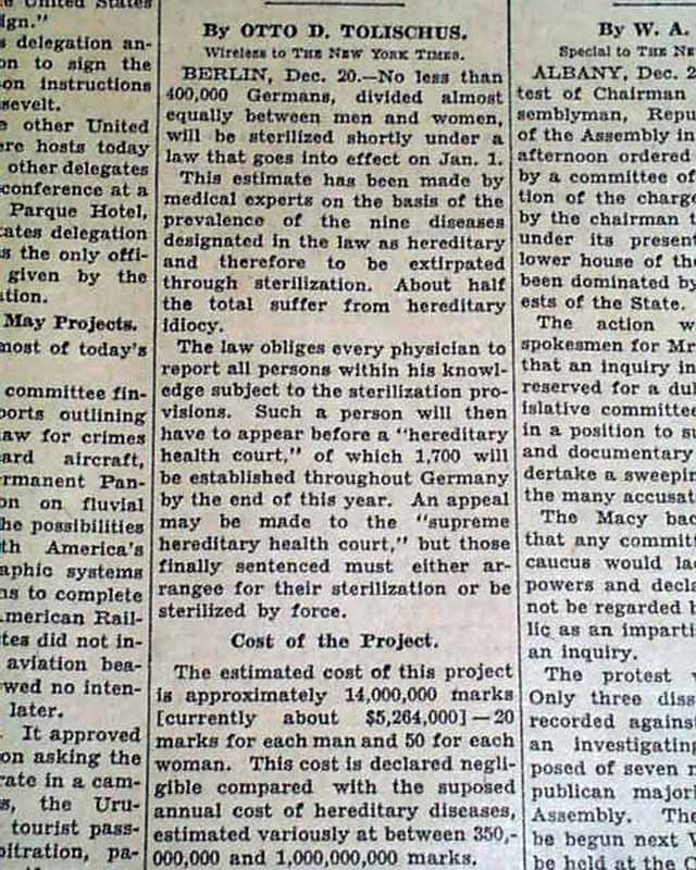 NAZI Germany Manditory Sterilization Program Beginning HOLOCAUST 1933 Newspaper eBay