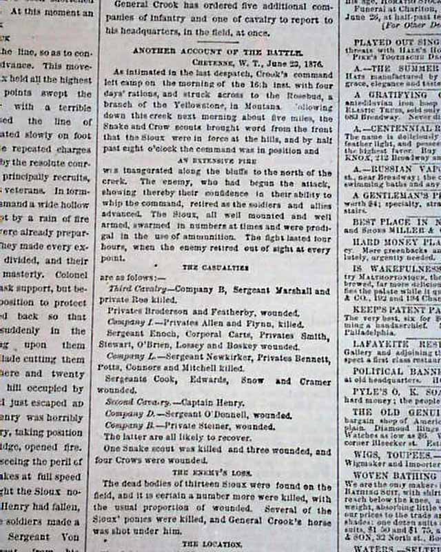 BATTLE OF THE ROSEBUD Creek Montana Crook vs SIOUX Indians 1876