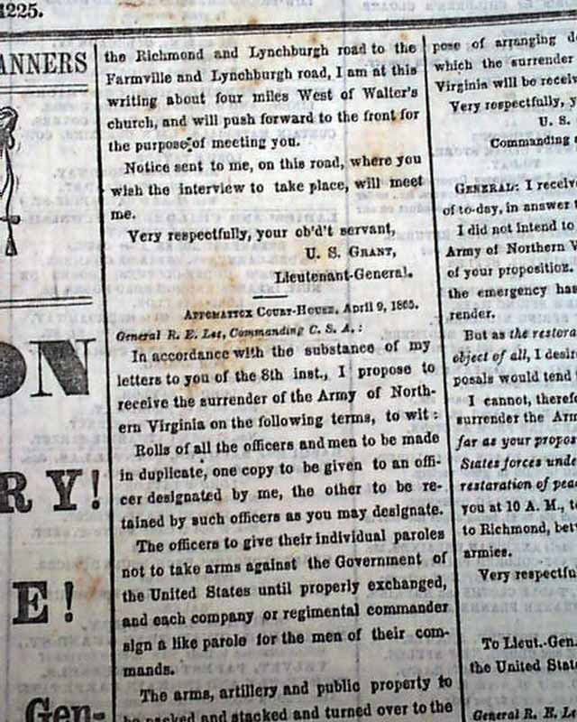 SURRENDER OF ROBERT E. LEE Appomattox Court House 1865 Civil War ENDS