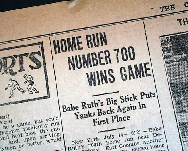 Babe Ruth Th Home Run Rarenewspapers