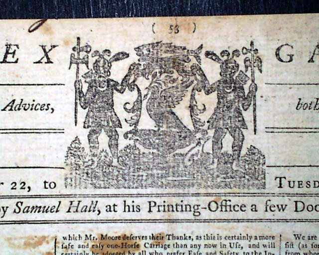 Rare 1771 Colonial Newspaper Salem Ma Re Boston Massacre William Tyron