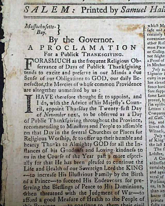 Rare 1771 Colonial Newspaper Salem Ma Re Boston Massacre William Tyron