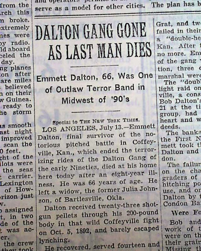 Outlaw EMMETT DALTON Train Robber 1890's Brothers Gang Fame DEATH 1937