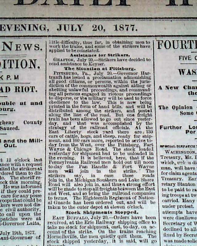 GREAT RAILROAD STRIKE Pittsburgh Pennsylvania RIOT Martinsburg WV 1877