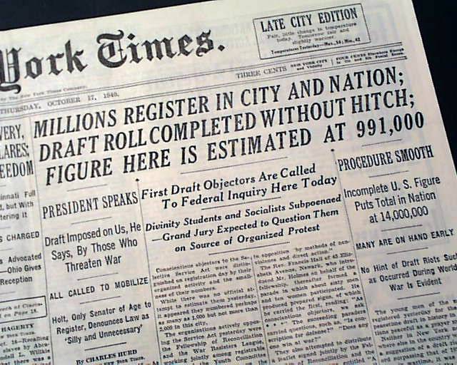 1st WWII draft lottery....