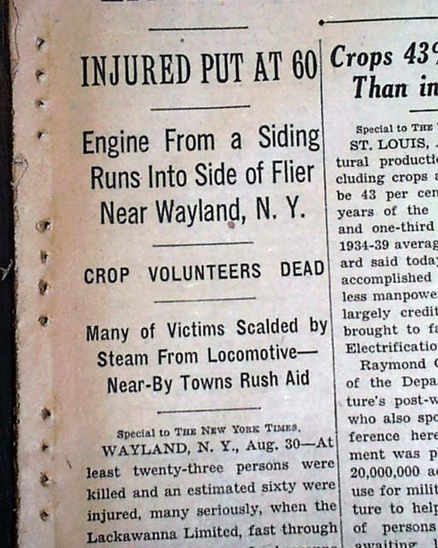 WAYLAND New York Lackawanna Limited TRAIN WRECK Railroad Disaster '43