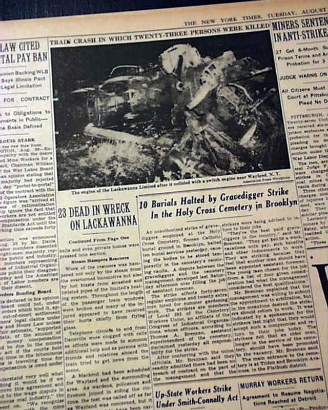 WAYLAND New York Lackawanna Limited TRAIN WRECK Railroad Disaster '43