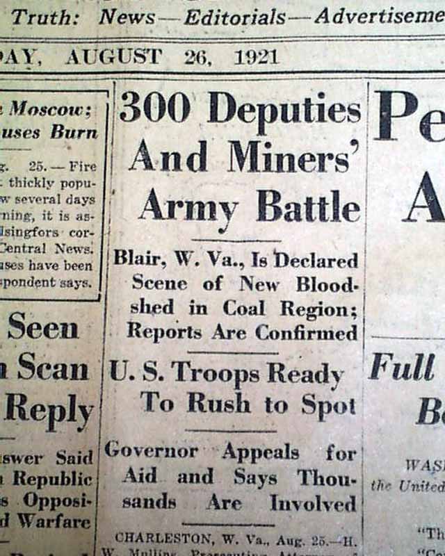 BATTLE OF BLAIR MOUNTAIN Mingo Co. West Virginia Civil Uprising 1921