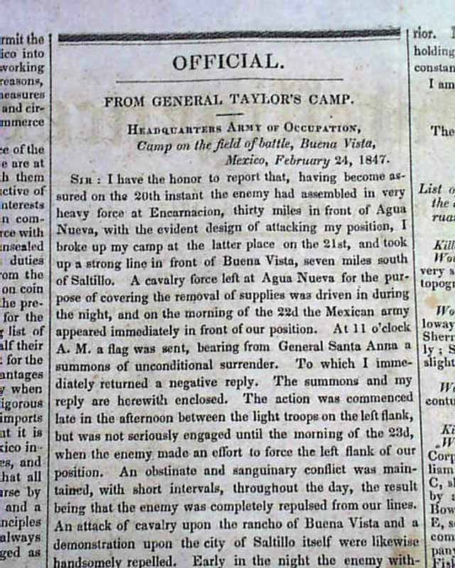 Battle of BUENA VISTA (Angostura) Coahuila MexicanAmerican War 1847