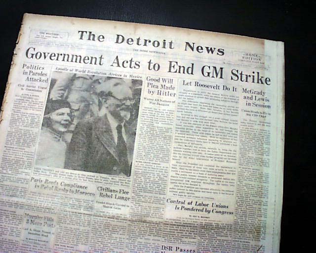 FLINT SITDOWN STRIKE Michigan General Motors & Labor Union UAW 1937