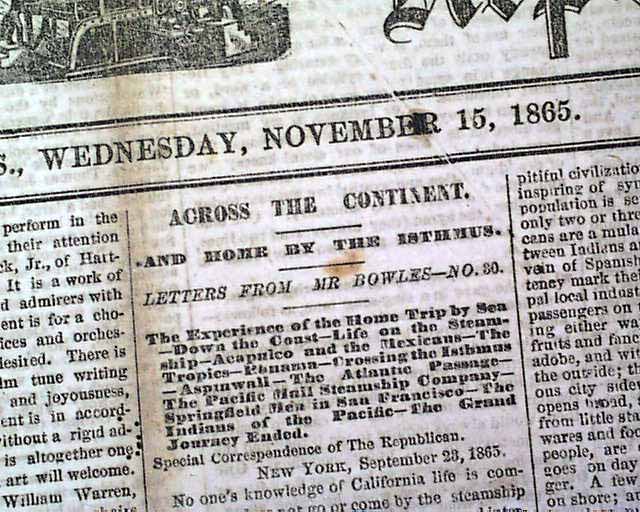 SAMUEL BOWLES Across The Continent 1865 Springfield Republican Mass