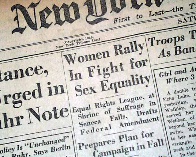 1923 Newspaper WOMEN'S SUFFRAGE Seneca Falls NY EQUAL RIGHTS Amend