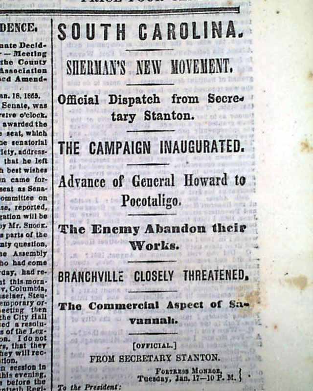 WILLIAM T. SHERMAN'S Special Field Order 15 Branchville SC Civil War