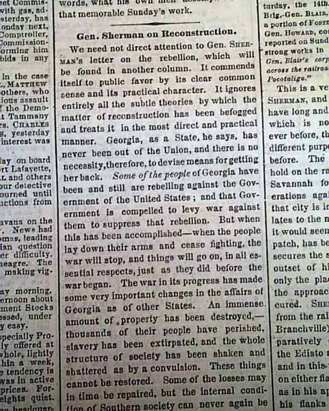 WILLIAM T. SHERMAN'S Special Field Order 15 Branchville SC Civil War 1865 News eBay