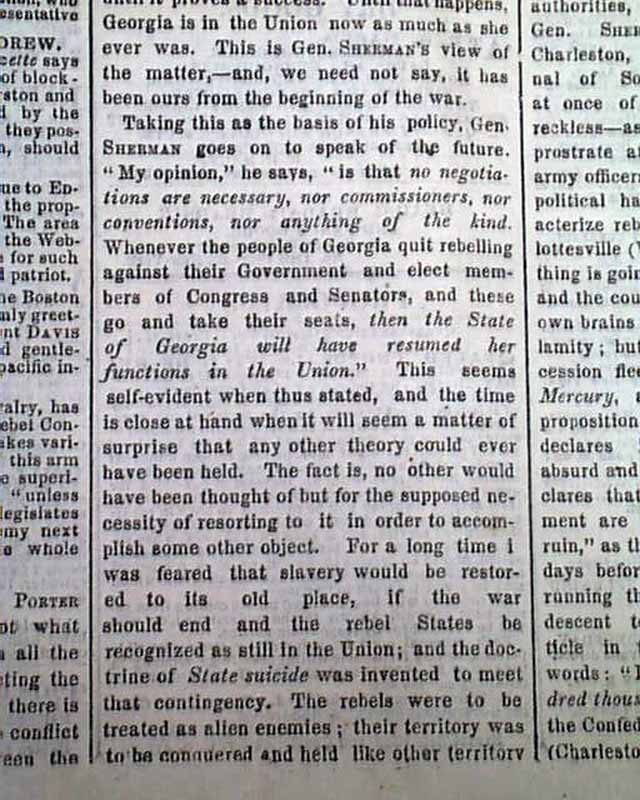 WILLIAM T. SHERMAN'S Special Field Order 15 Branchville SC Civil War