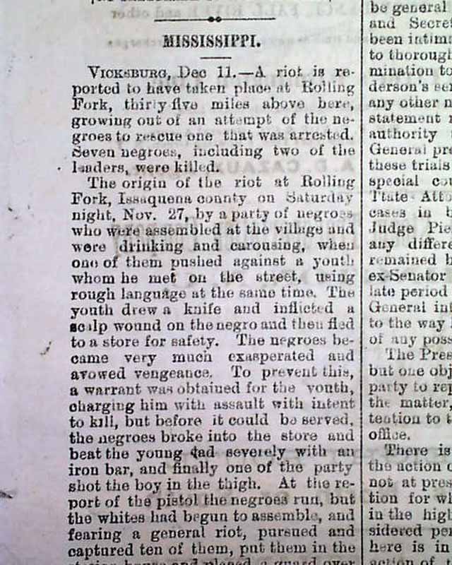 ROLLING FORK MS Mississippi & Issaquena County RACE RIOTS Negroes 1875 Newspaper eBay