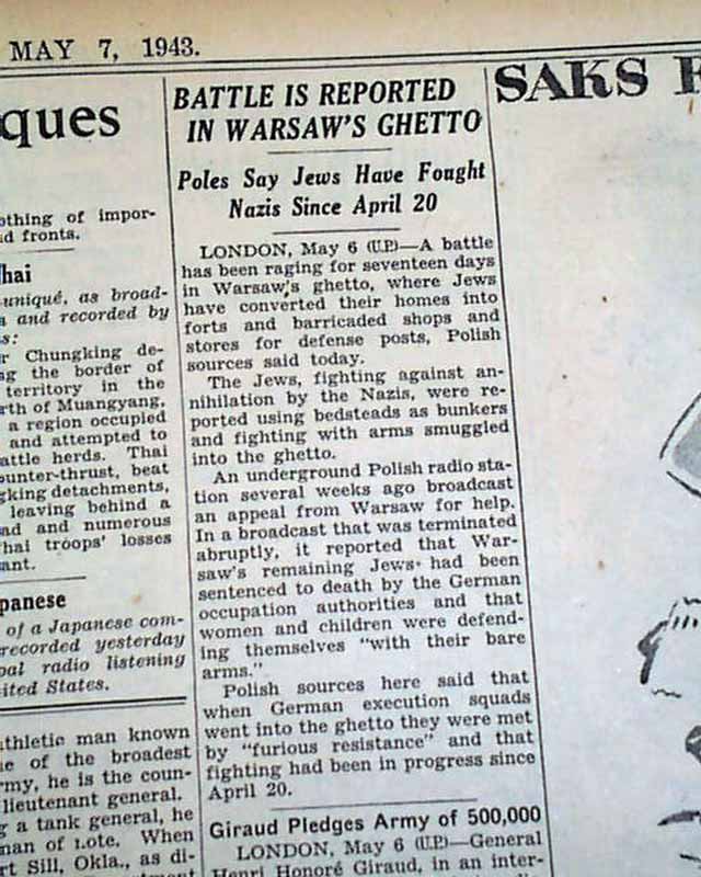 WARSAW GHETTO UPRISING Nazis POLAND Jewish Holocaust JEWS in 1943 WWII