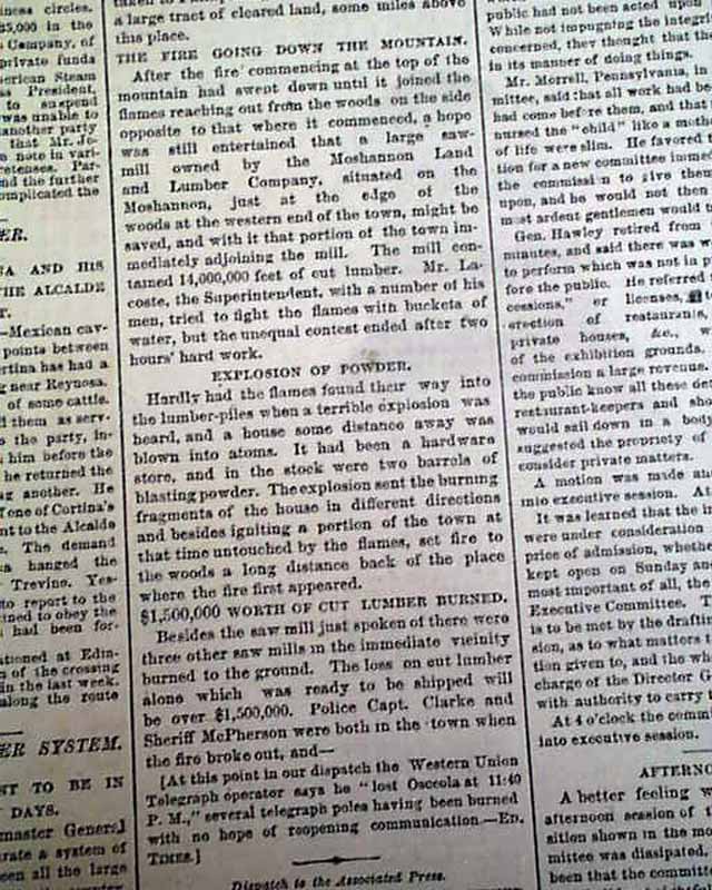 MARY TODD LINCOLN Suicide Attempt OSCEOLA MILLS Pennsylvania FIRE 1875