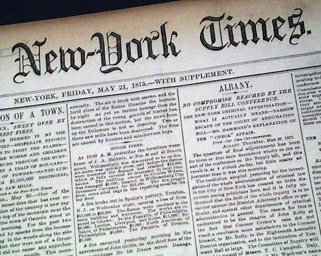 MARY TODD LINCOLN Suicide Attempt OSCEOLA MILLS Pennsylvania FIRE 1875