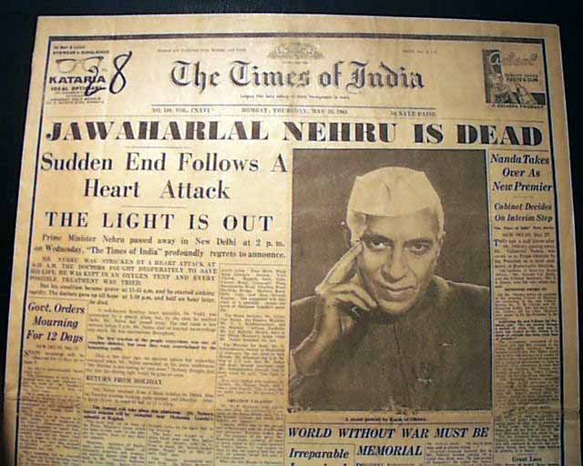 Best And Rare Jawaharlal Nehru Death Indian Leader 1964 Bombay Mumbai Newspaper Ebay 9063