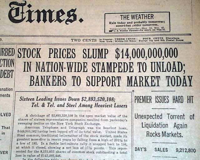 new york time stock market crash 1929
