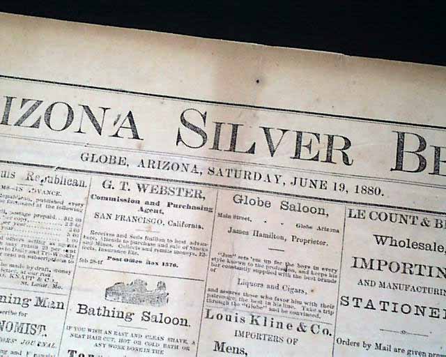 Rare GLOBE Arizona Old West O.K. CORRAL 1880 Newspaper eBay
