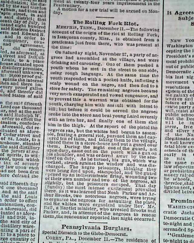 ROLLING FORK MS Mississippi Sharkey County Riot NEGROES Massacre 1875