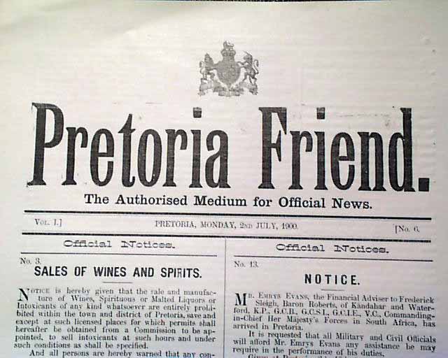 RARE South Africa 1900 Old Newspaper on BOER WAR Transvaal Republic