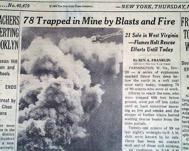 FARMINGTON & Mannington WV West Virginia Coal Mine DISASTER 1968 NYC