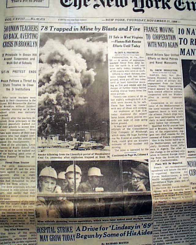 FARMINGTON & Mannington WV West Virginia Coal Mine DISASTER 1968 NYC