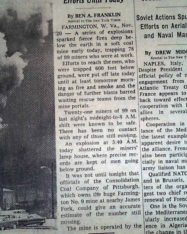 FARMINGTON & Mannington WV West Virginia Coal Mine DISASTER 1968 NYC