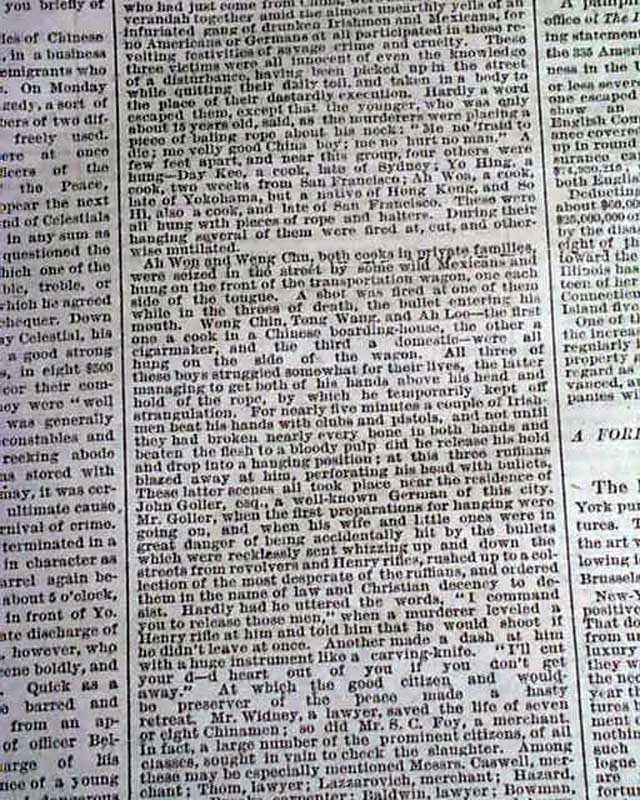 CHINESE MASSACRE Chinatown Los Angeles CA California MOB Hangings 1871