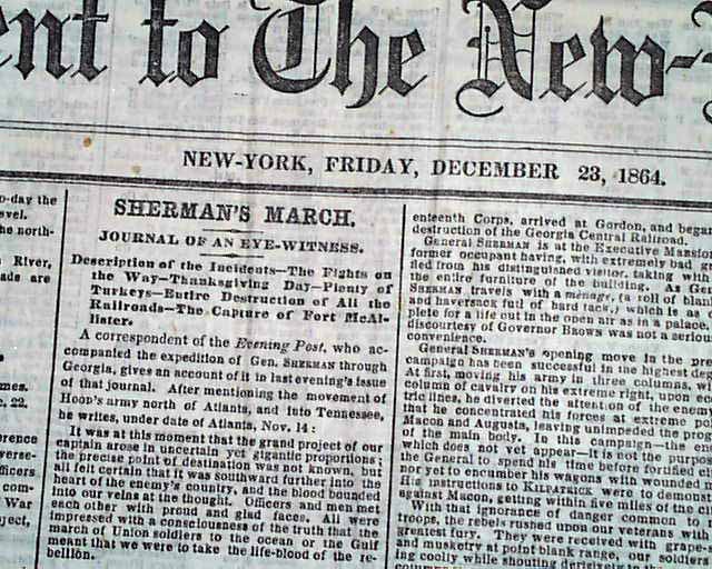 SHERMAN'S March to the Sea & Battle of Nashville Ends 1864 Civil War Newspaper eBay
