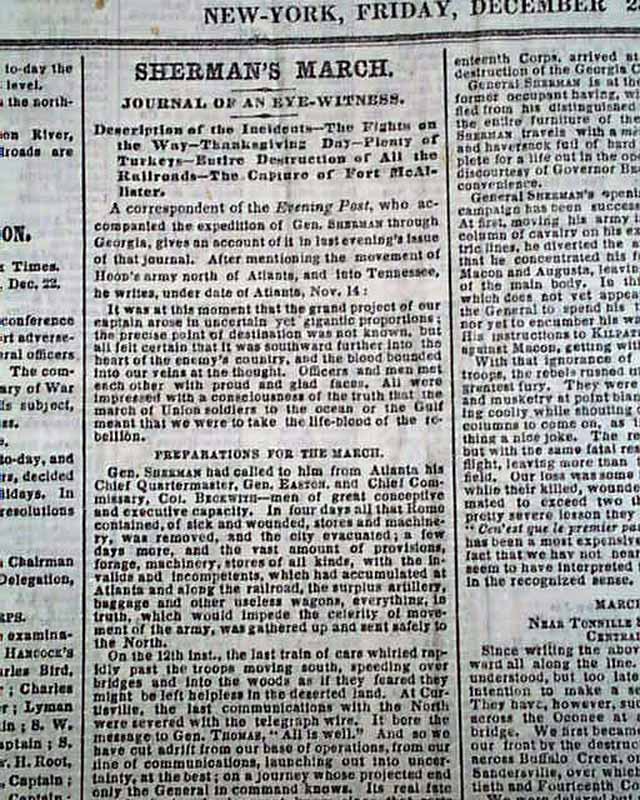 SHERMAN'S March to the Sea & Battle of Nashville Ends 1864 Civil War Newspaper eBay
