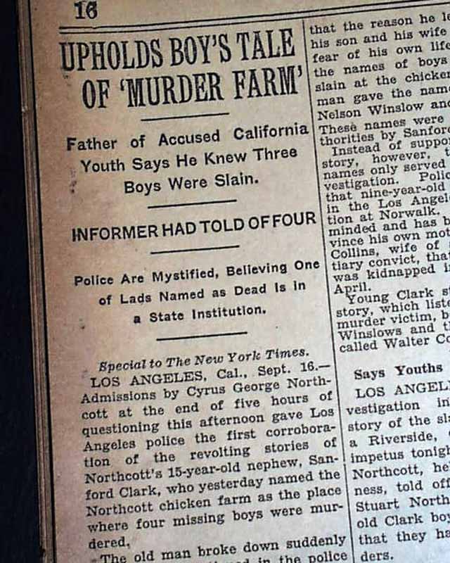 WINEVILLE CHICKEN COOP MURDERS Walter Collins Movie Changeling 1928