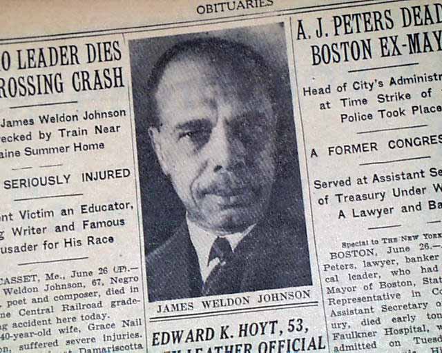 James Weldon Johnson death poem James Weldon Johnson death poem