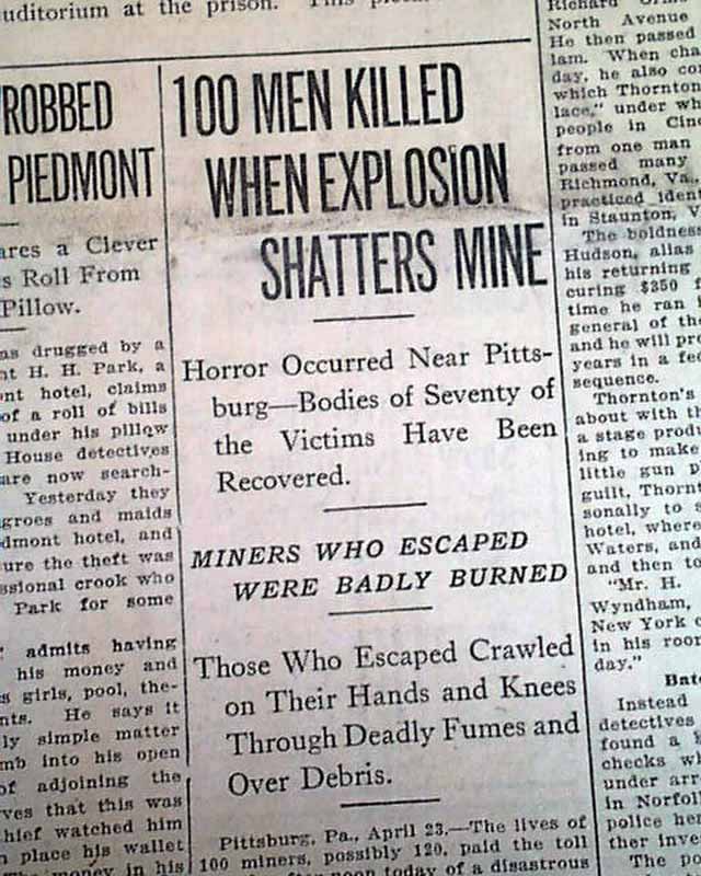 Finleyville PA coal mine explosion...