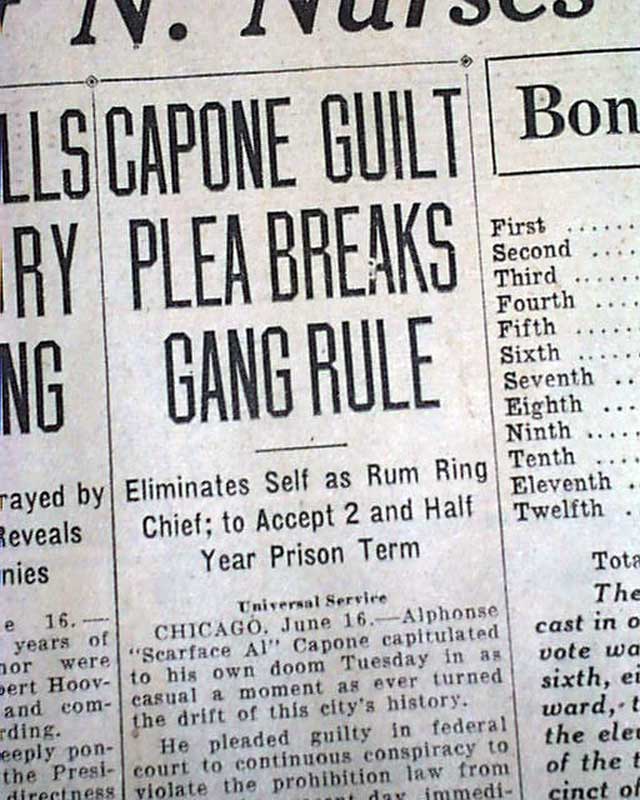 Gangster AL 'Scarface' CAPONE Tax Evasion Guilty Plea 1931 Old