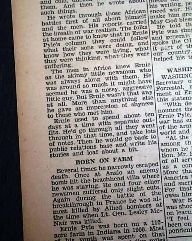 Death of Ernie Pyle...