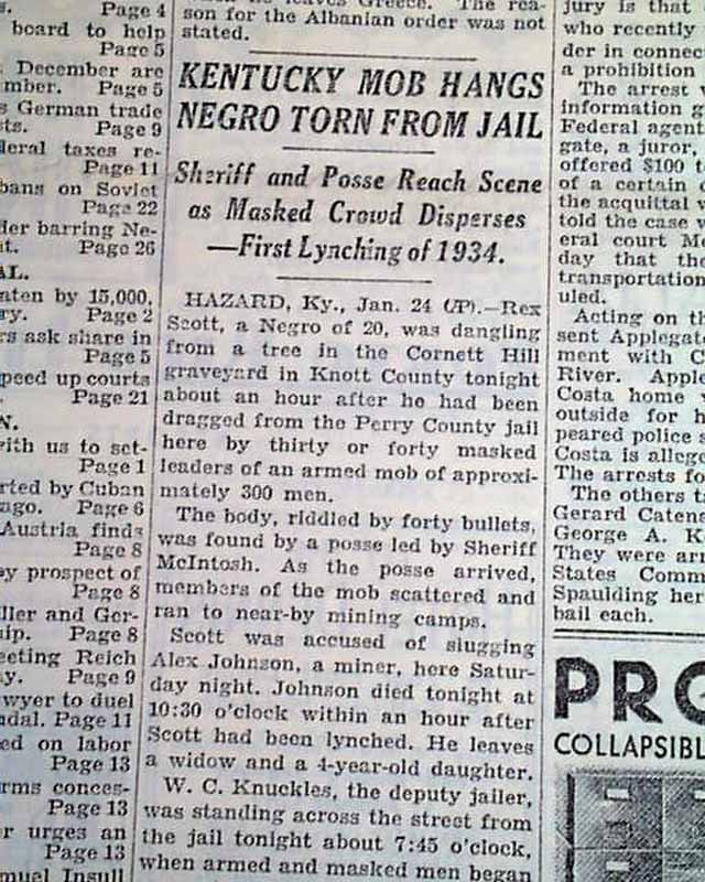 Hazard, Kentucky Negro lynching...