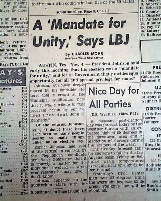 Lyndon B. Johnson LBJ Elected Presidential Election WIN 1964 Old ...