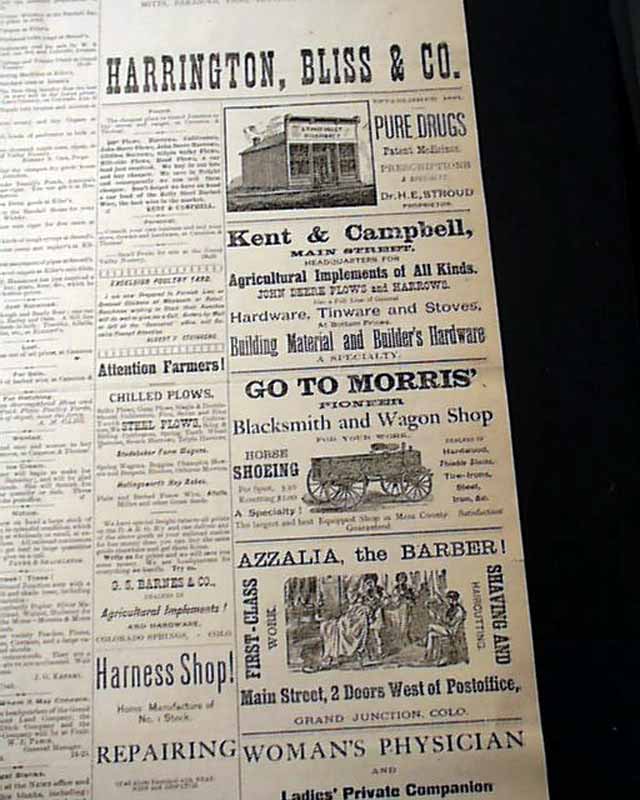 Very Rare GRAND JUNCTION Mesa County Western COLORADO Old West 1884