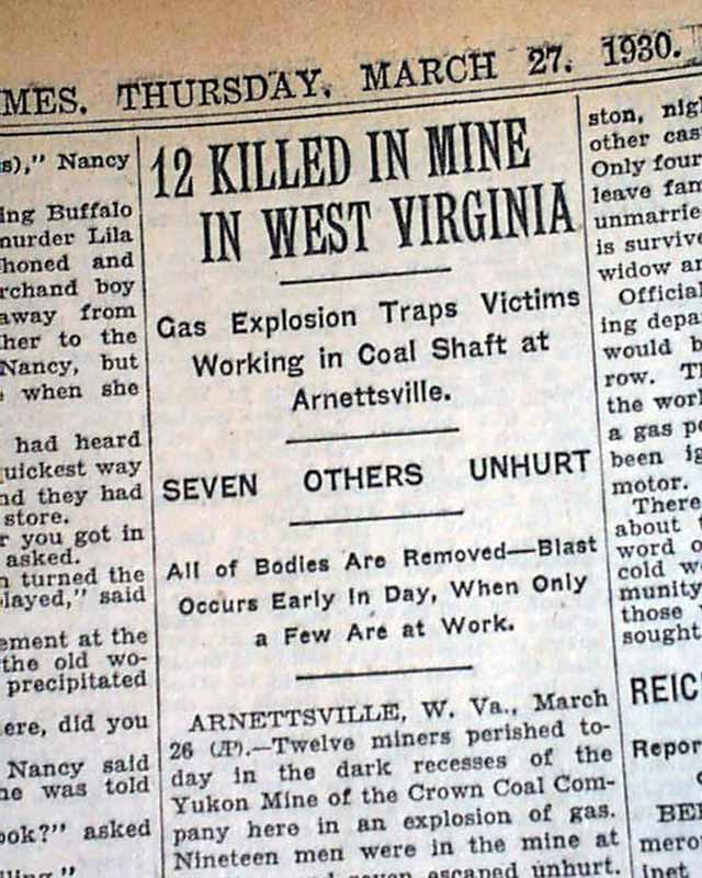 WV West Virginia Coal Mine EXPLOSION Disaster 1930 Old