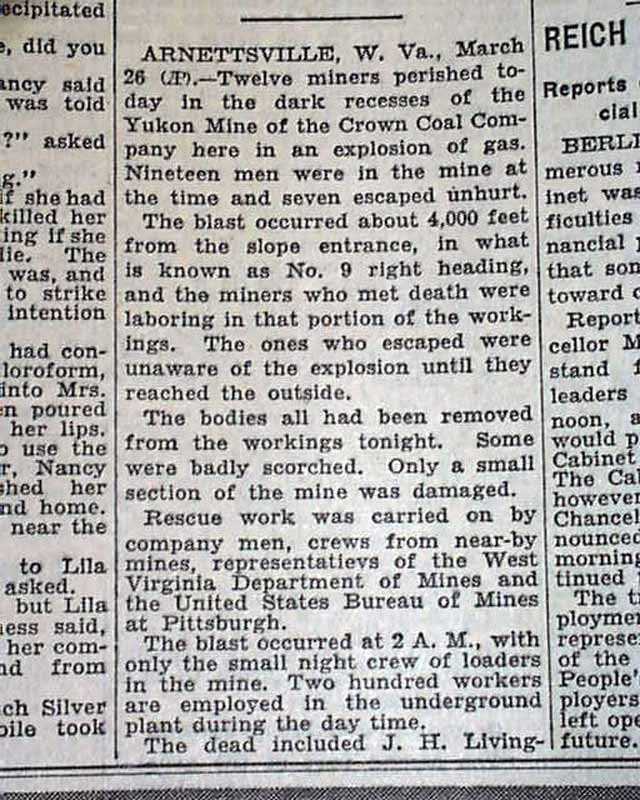WV West Virginia Coal Mine EXPLOSION Disaster 1930 Old