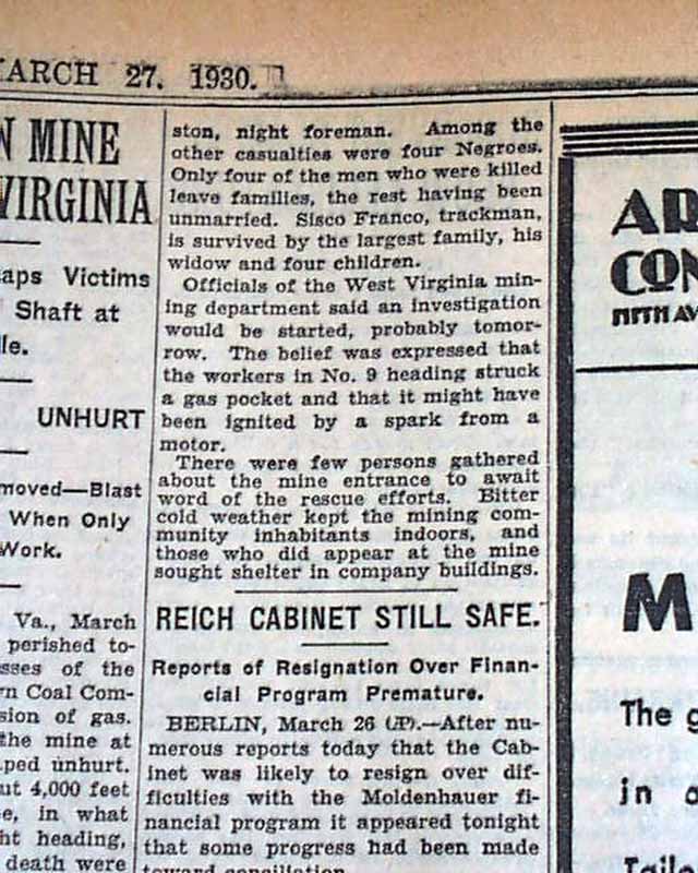 WV West Virginia Coal Mine EXPLOSION Disaster 1930 Old