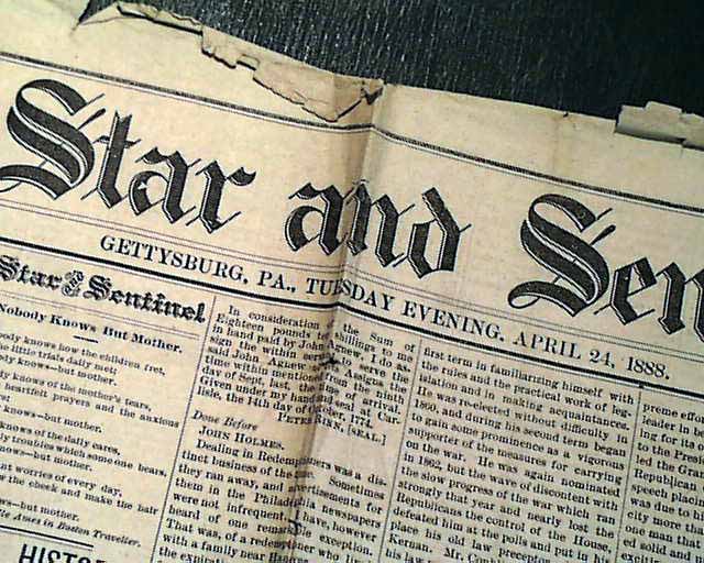 1888 GETTYSBURG PA Adams County Pennsylvania Newspaper eBay