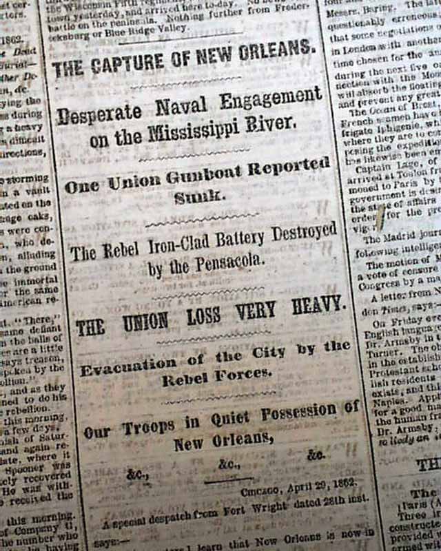Historic CAPTURE OF NEW ORLEANS Louisiana LA Ft Jackson 1862 Civil War