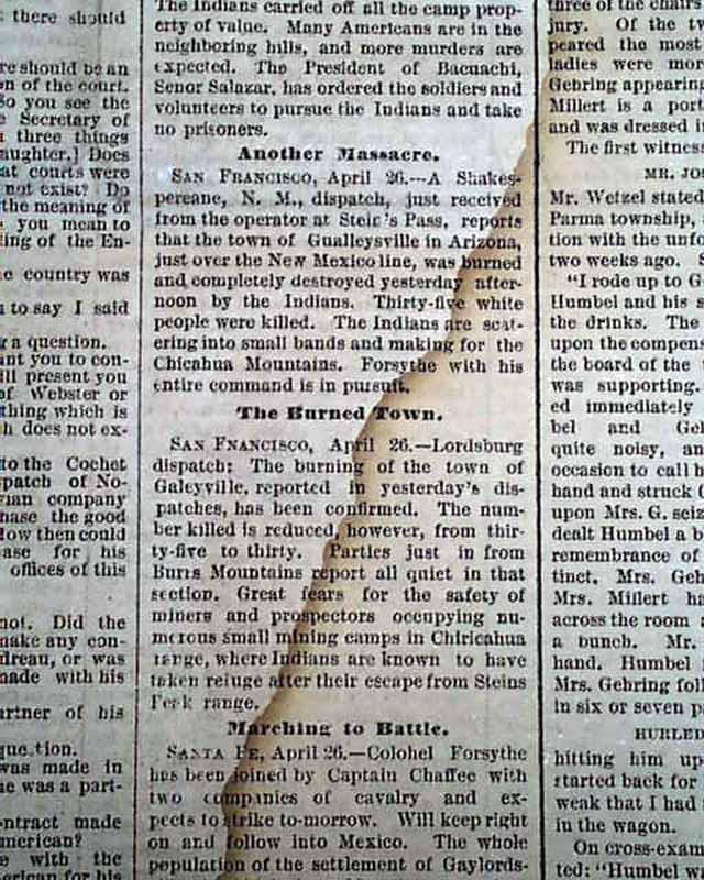 GALEYVILLE AZ Arizona Ghost Town INDIANS Massacre Bacuachi Sonora 1882