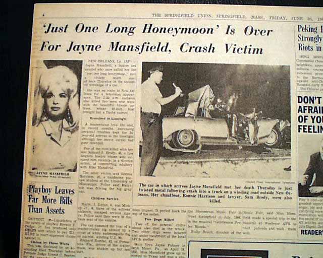 Lot Car Wreck Of Jayne Mansfield Art Photo Of Newspaper Sexiz Pix 