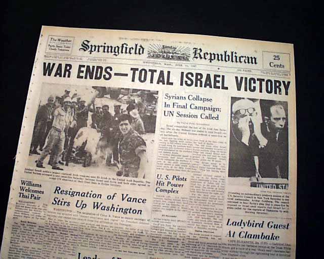 Great SIX-DAY WAR Arab-Israeli ENDS 1967 Newspaper UAR | EBay